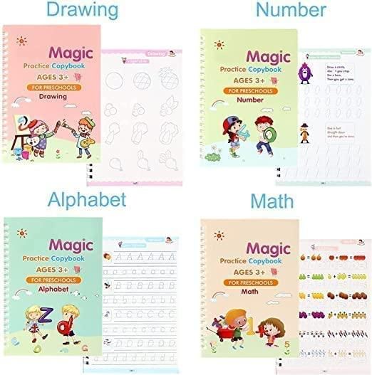 Sank Magic Practice Copybook Set (4 Books + Pen + Grip + 10 Refills)