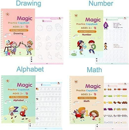 Sank Magic Practice Copybook Set (4 Books + Pen + Grip + 10 Refills)